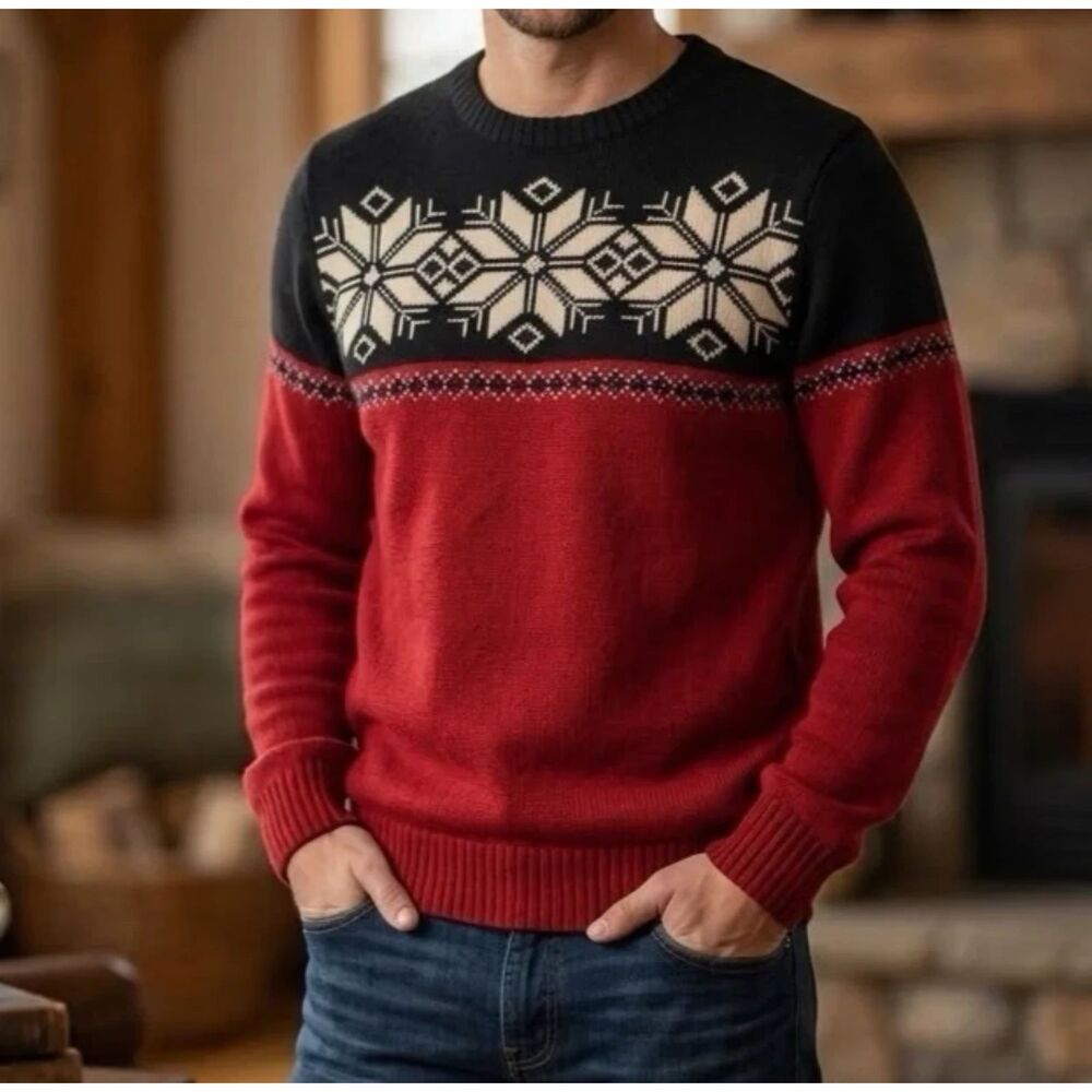 Weatherproof Snowflake Sweater Mens Sz M crewneck ski nordic winter cabin